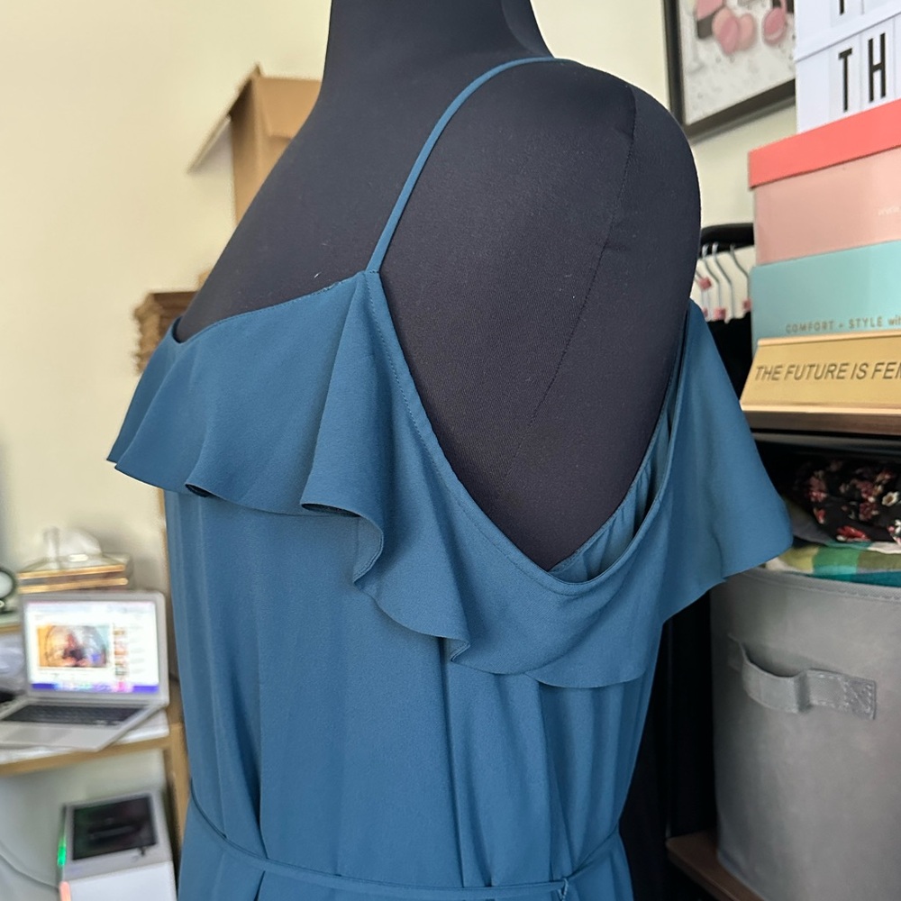 LOFT Blue Midi Dress with Ruffle Detail - Picture 6 of 12